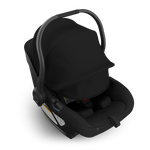 UPPAbaby Aria V2 Infant Car Seat - James (Black | Black Leather) - Top Angle View with Canopy Extended