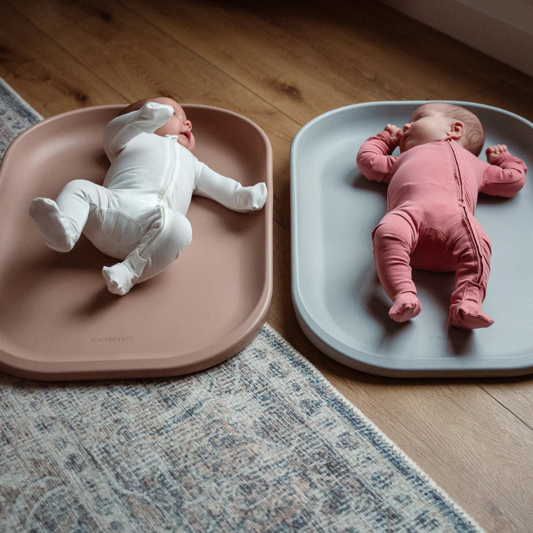 Townsend Avenue Contoured Foam Changing Pad - Dove Grey & Fig Lifestyle