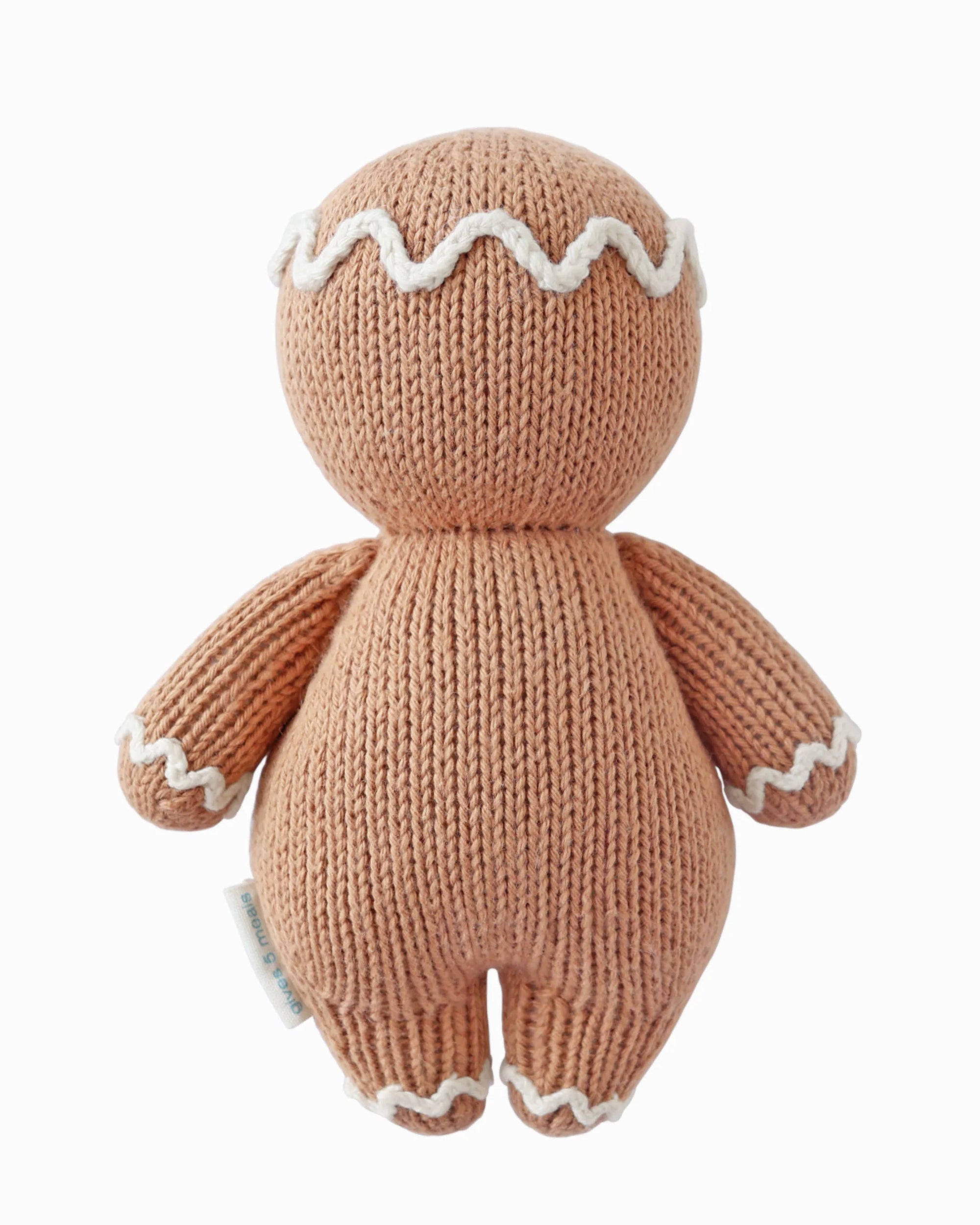 cuddle + kind Hand-Knit Baby Animal - Gingerbread (Icing White) - Back View