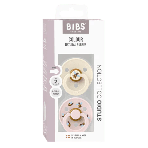 BIBS Pacifier Studio Collection 2 Pack - Ivory & Pink Bumblebee - Packaging