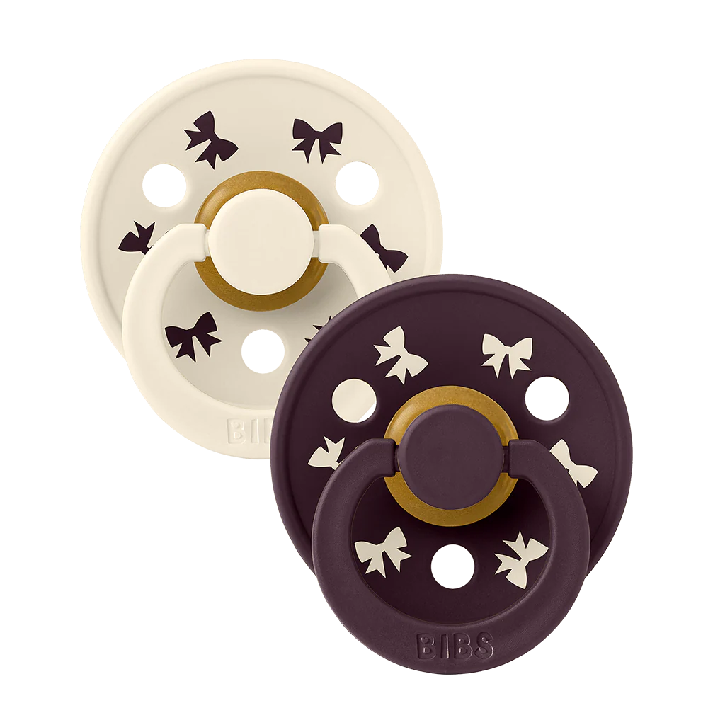 BIBS Pacifier Special Edition 2 Pack - Plum & Ivory Bows
