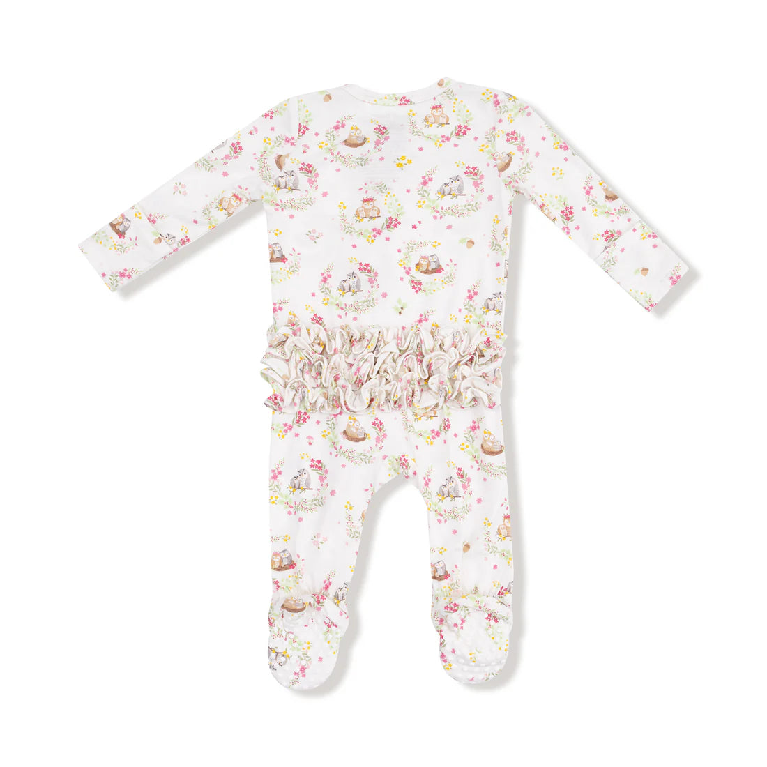 Angel Dear Zipper Ruffle Back Footie - Floral Owl Families - Back View