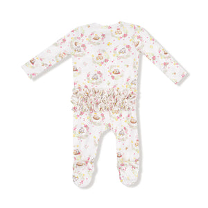 Angel Dear Zipper Ruffle Back Footie - Floral Owl Families - Back View
