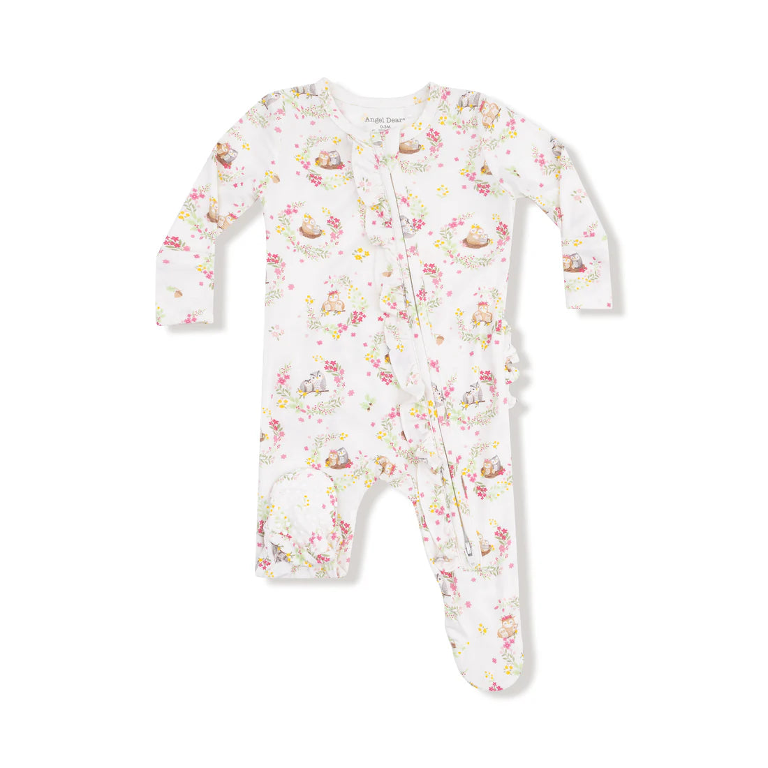 Angel Dear Zipper Ruffle Back Footie - Floral Owl Families