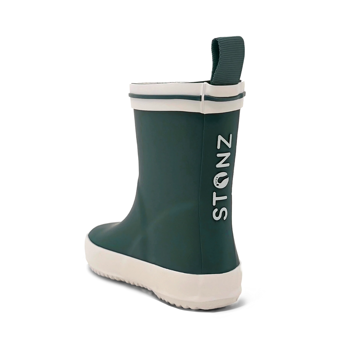 Stonz Toddler & Kid Waterproof Retro Rain Boots - Rainforest Back Angle View