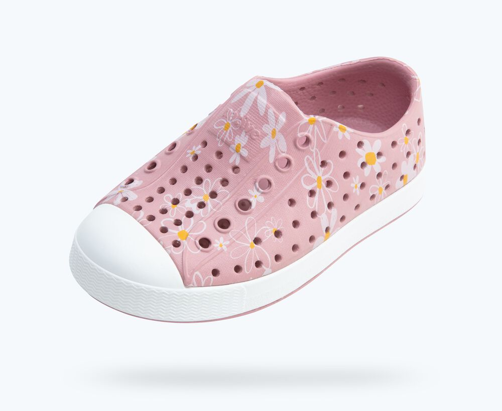 Native Shoes Jefferson Print Child Shoe - Balos Pink / Shell Daisy / Shell White