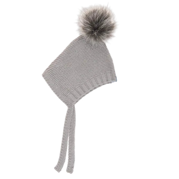 Beba Bean Crochet Pom Pom Hat - Grey