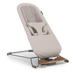 Townsend (Beige Soft Knit | Grey Frame | Walnut Wood) - UPPAbaby Mira V2 3-in-1 Bouncer - Side Angle View