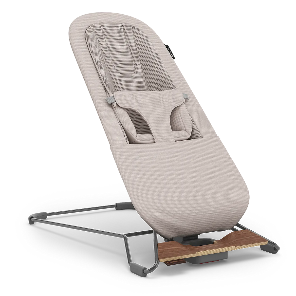 Townsend (Beige Soft Knit | Grey Frame | Walnut Wood) - UPPAbaby Mira V2 3-in-1 Bouncer - Side Angle View