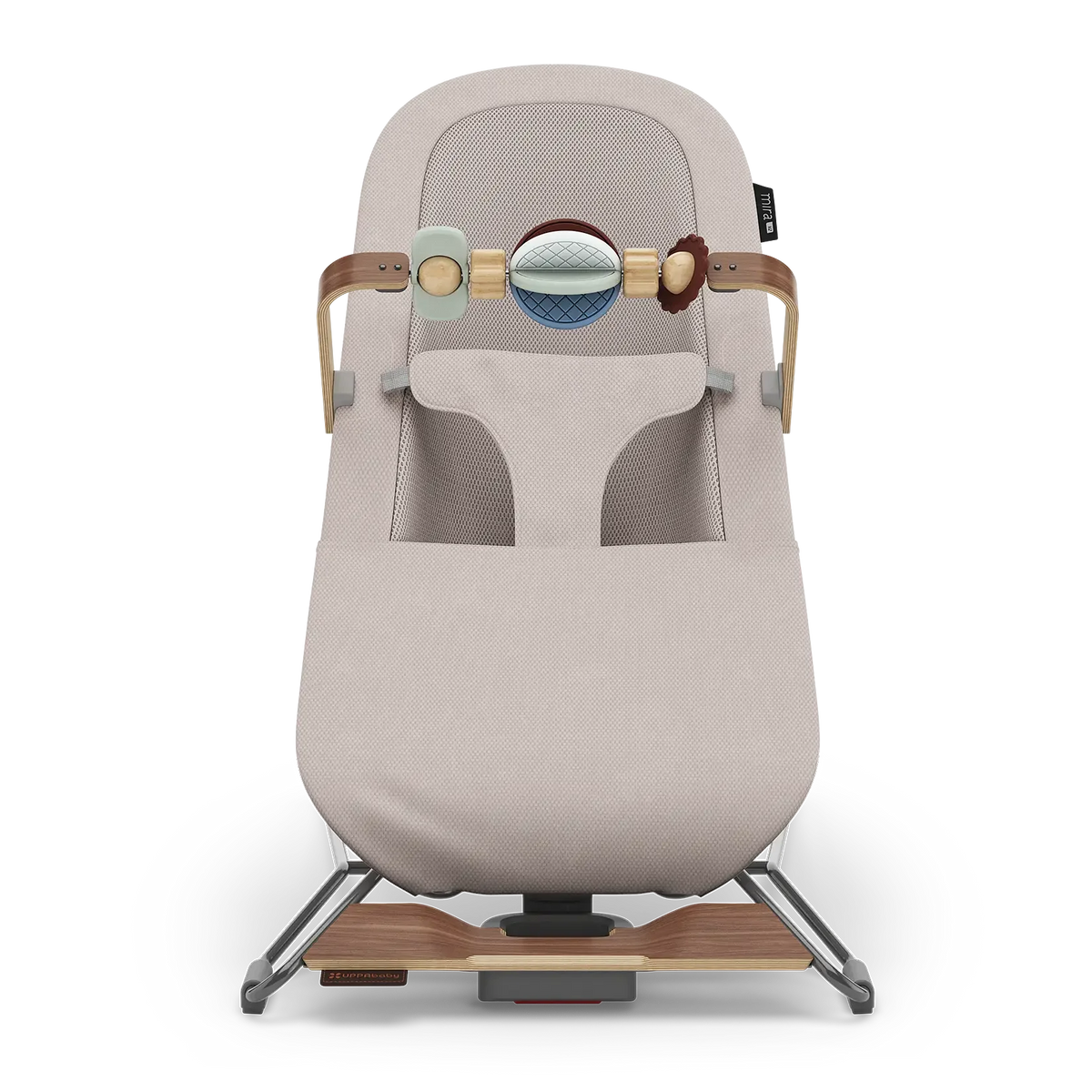 Townsend (Beige Soft Knit | Grey Frame | Walnut Wood) - UPPAbaby Mira V2 3-in-1 Bouncer Front View