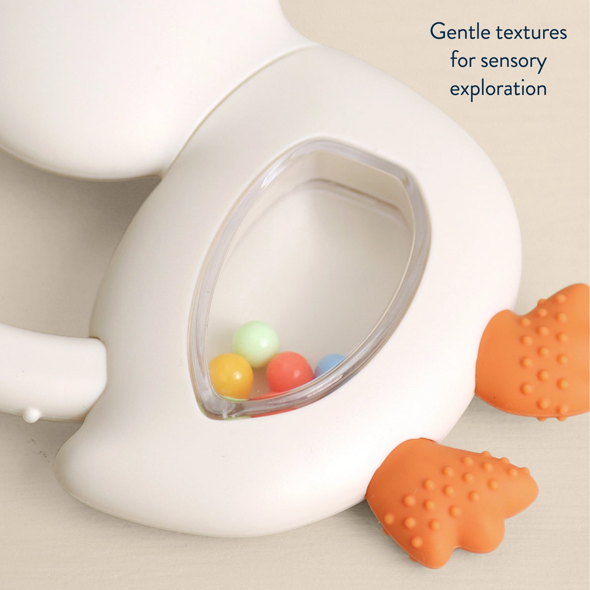 Itzy Ritzy Bitzy Shake™ Silicone Teether with Rattle - Goose Gentle Textures for Sensory Exploration
