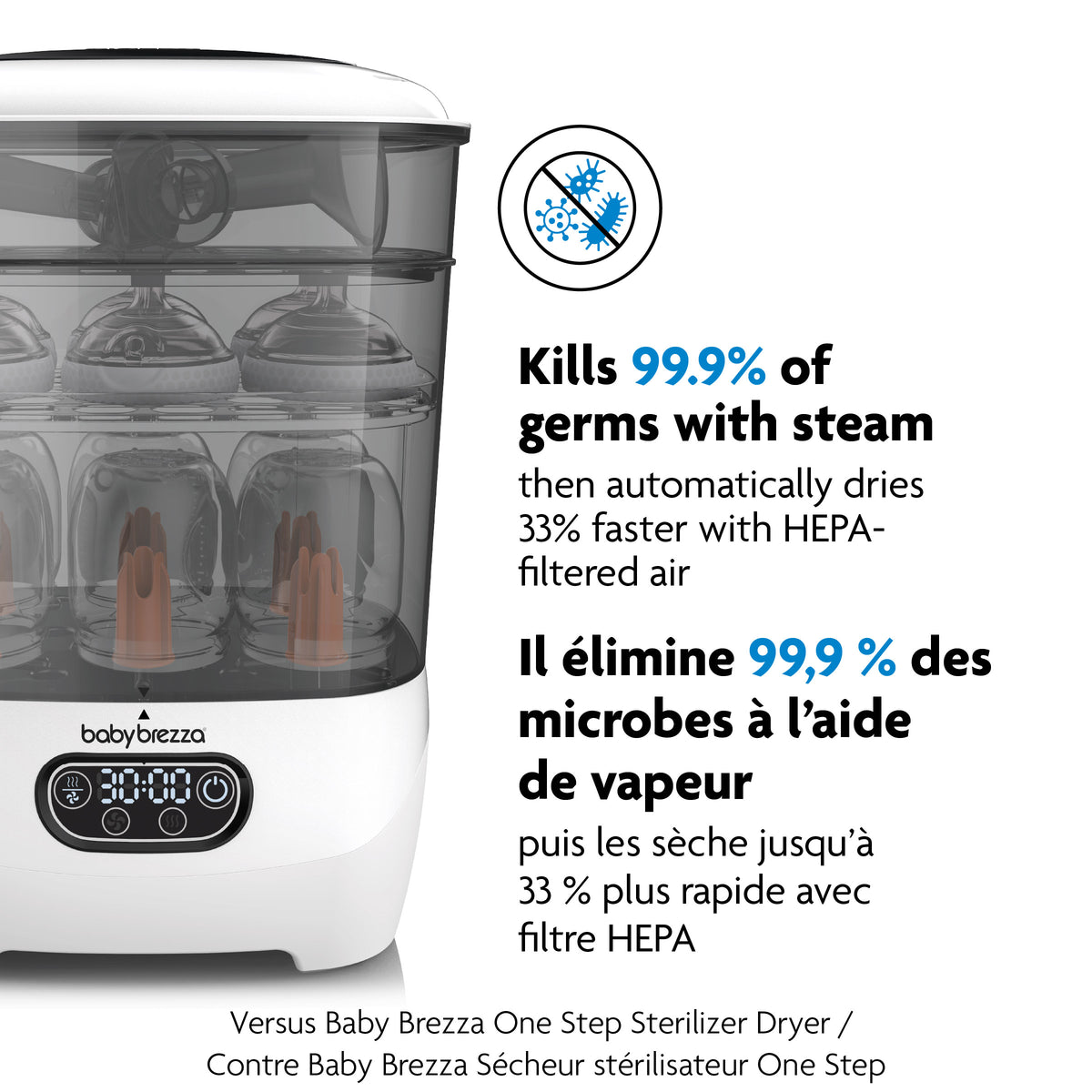 Baby Brezza One Step Sterilizer Dryer Advanced Electric Steam Sterilizer with HEPA Filter - Kills Germs