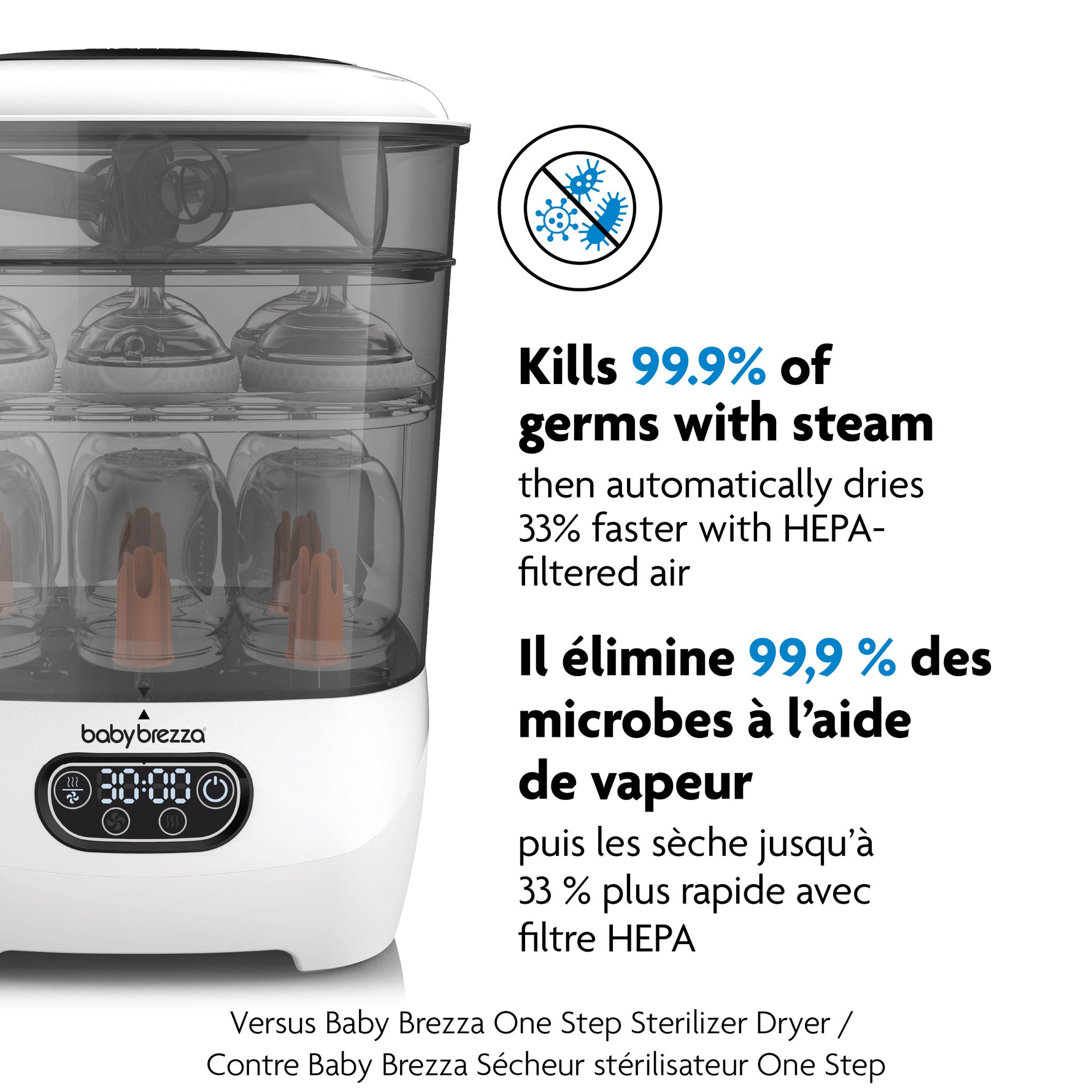 Baby Brezza One Step Sterilizer Dryer Advanced Electric Steam Sterilizer with HEPA Filter - Kills Germs