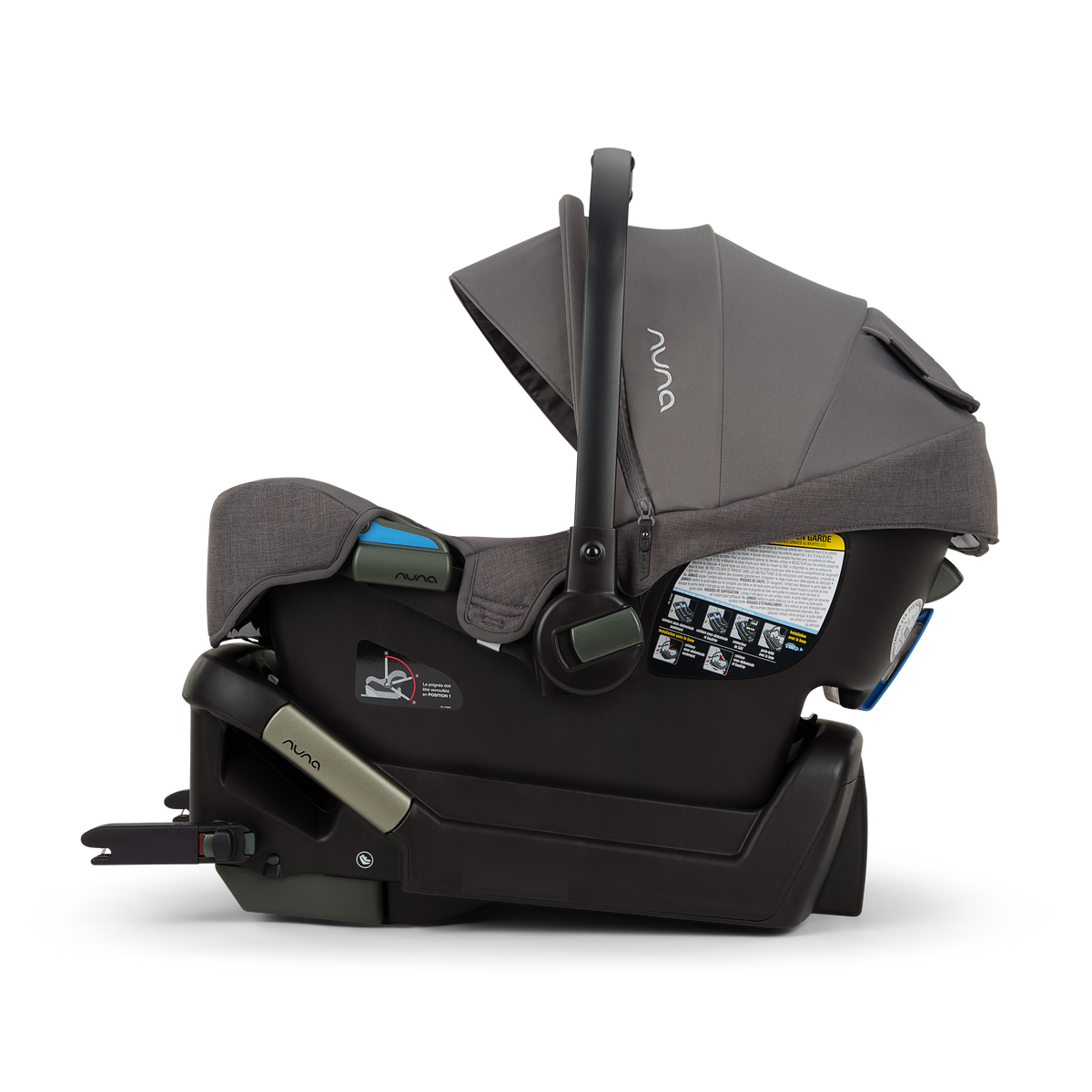 Nuna PIPA Infant Car Seat - Pewter Side View with Rigid LATCH Base