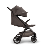 Nuna TRVL lx Stroller - Pewter Side View Reclined with Canopy Extended