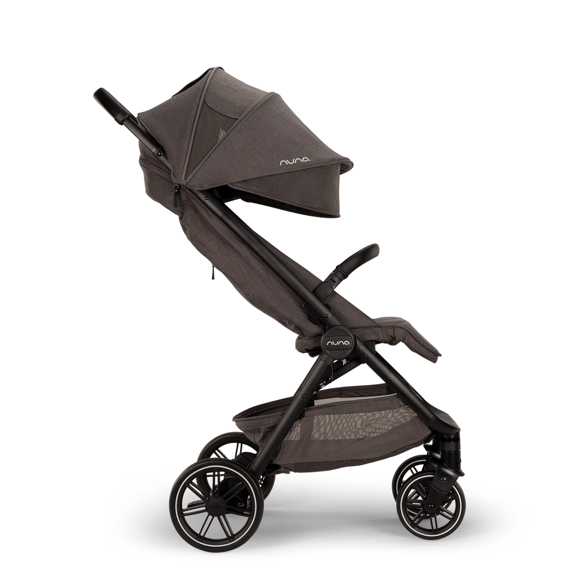 Nuna TRVL lx Stroller - Pewter Upright with Canopy Extended