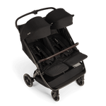 Caviar Nuna TRVL DUBL Stroller -  View of Reclined Seats with Foot Rests Up
