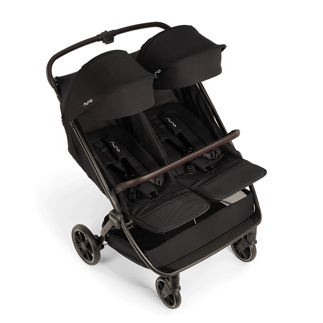 Caviar Nuna TRVL DUBL Stroller -  View of Reclined Seats with Foot Rests Up