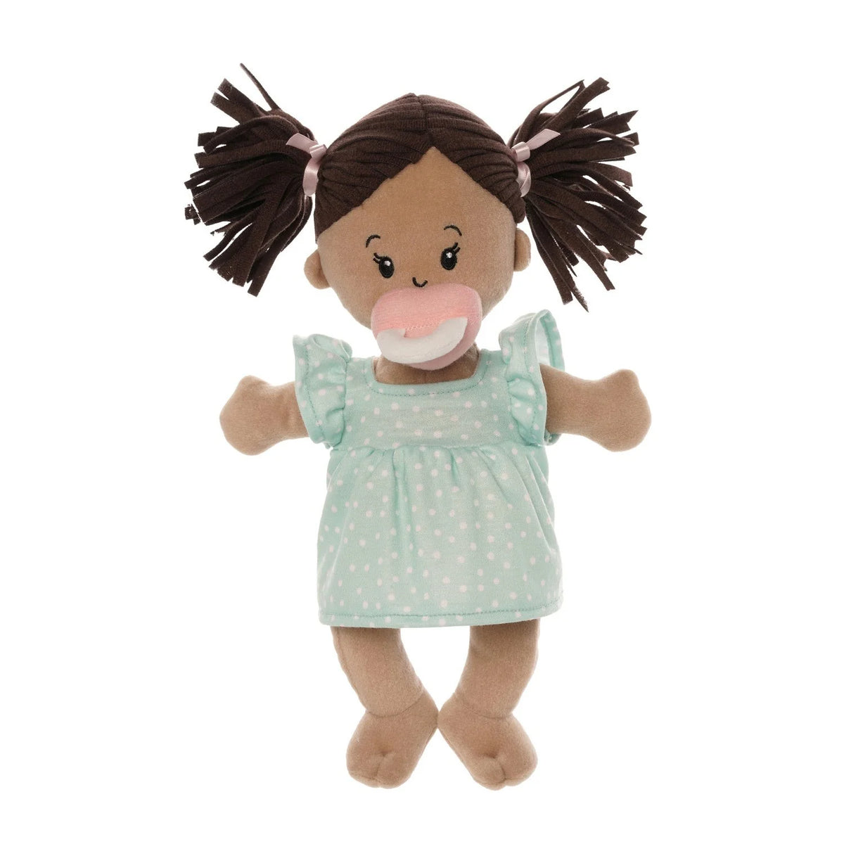 Manhattan Toy Love, Stella Doll - Beige with Brown Pigtails Front View with Pacifier