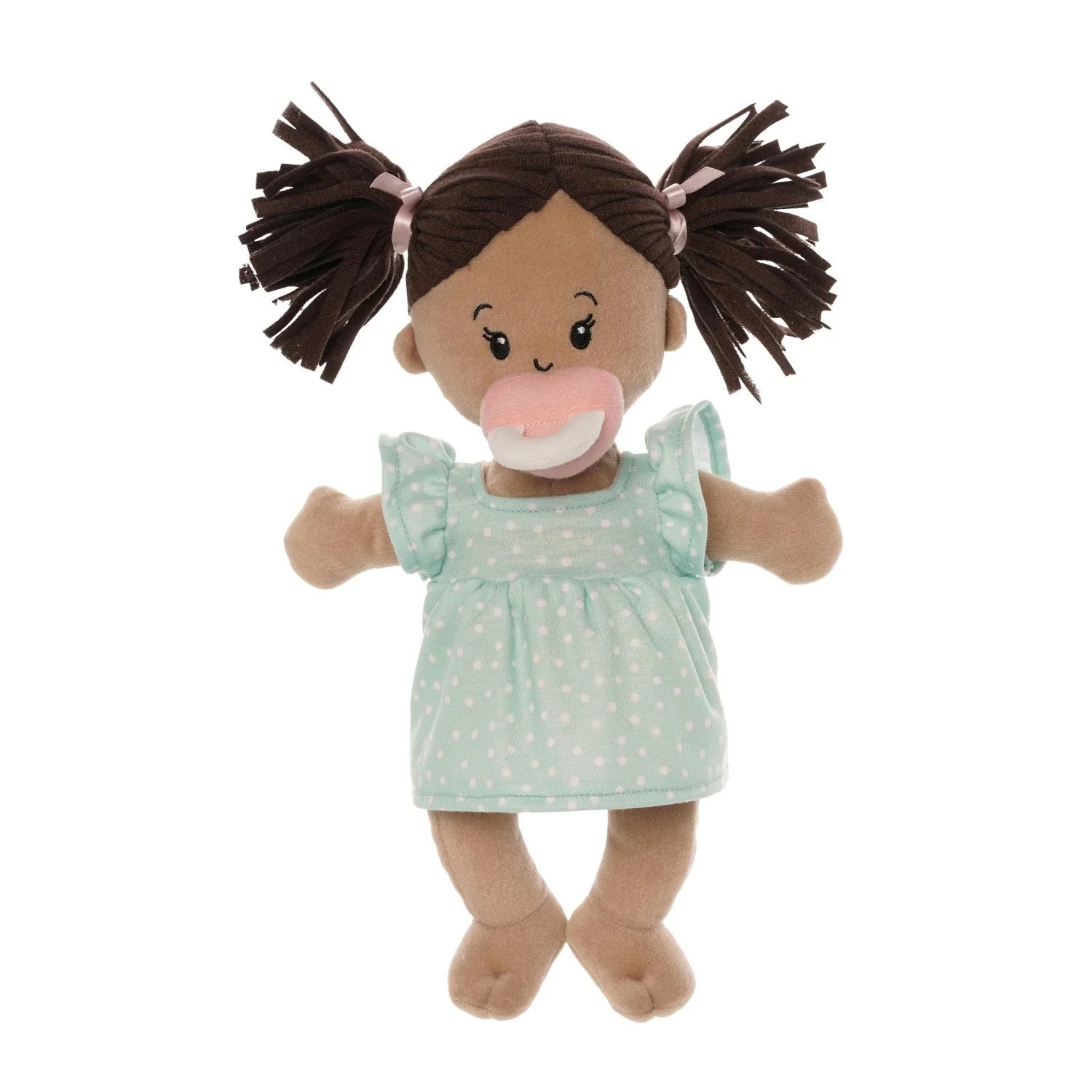 Manhattan Toy Love, Stella Doll - Beige with Brown Pigtails Front View with Pacifier