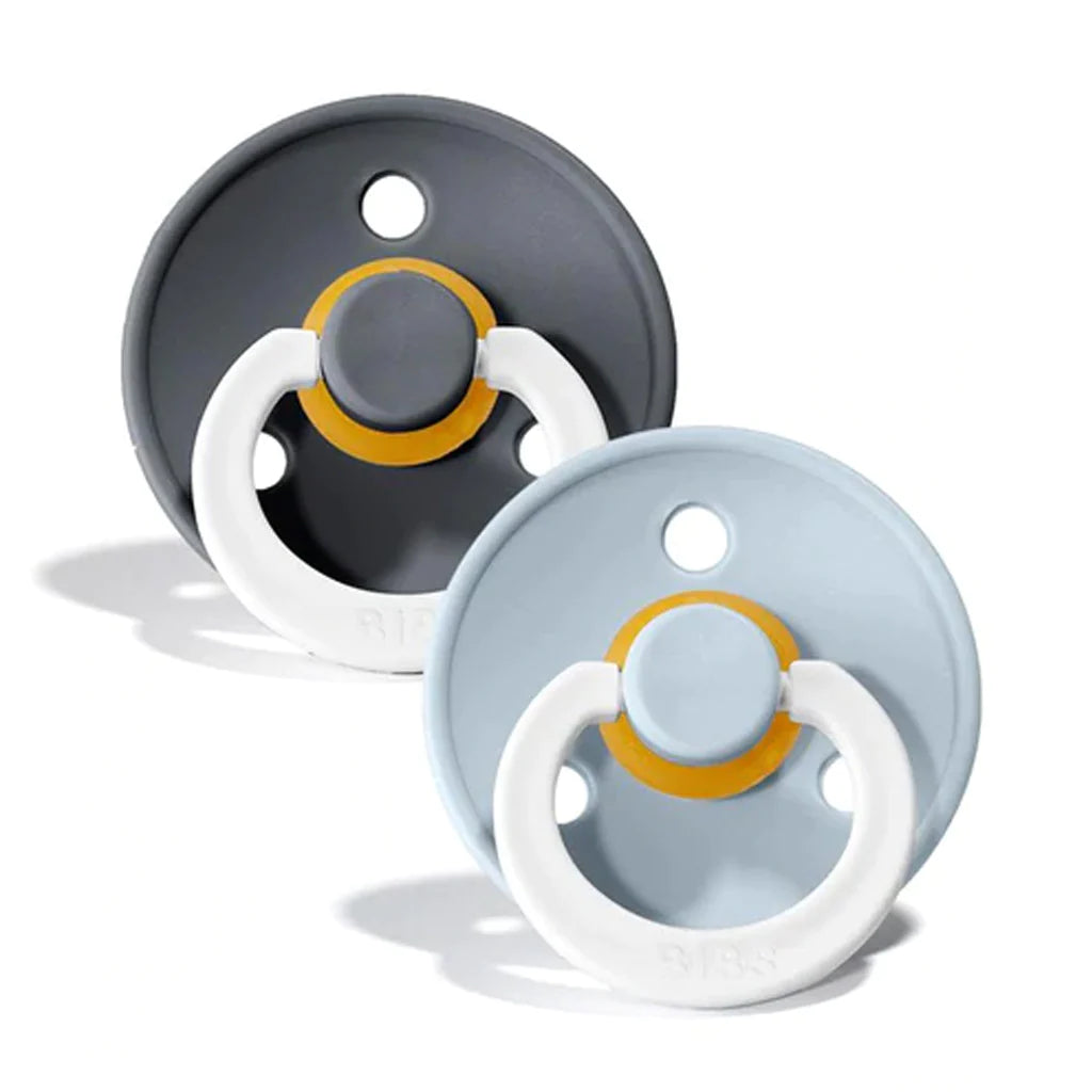 BIBS Pacifier Glow In The Dark Night 2 Pack - Iron and Baby Blue