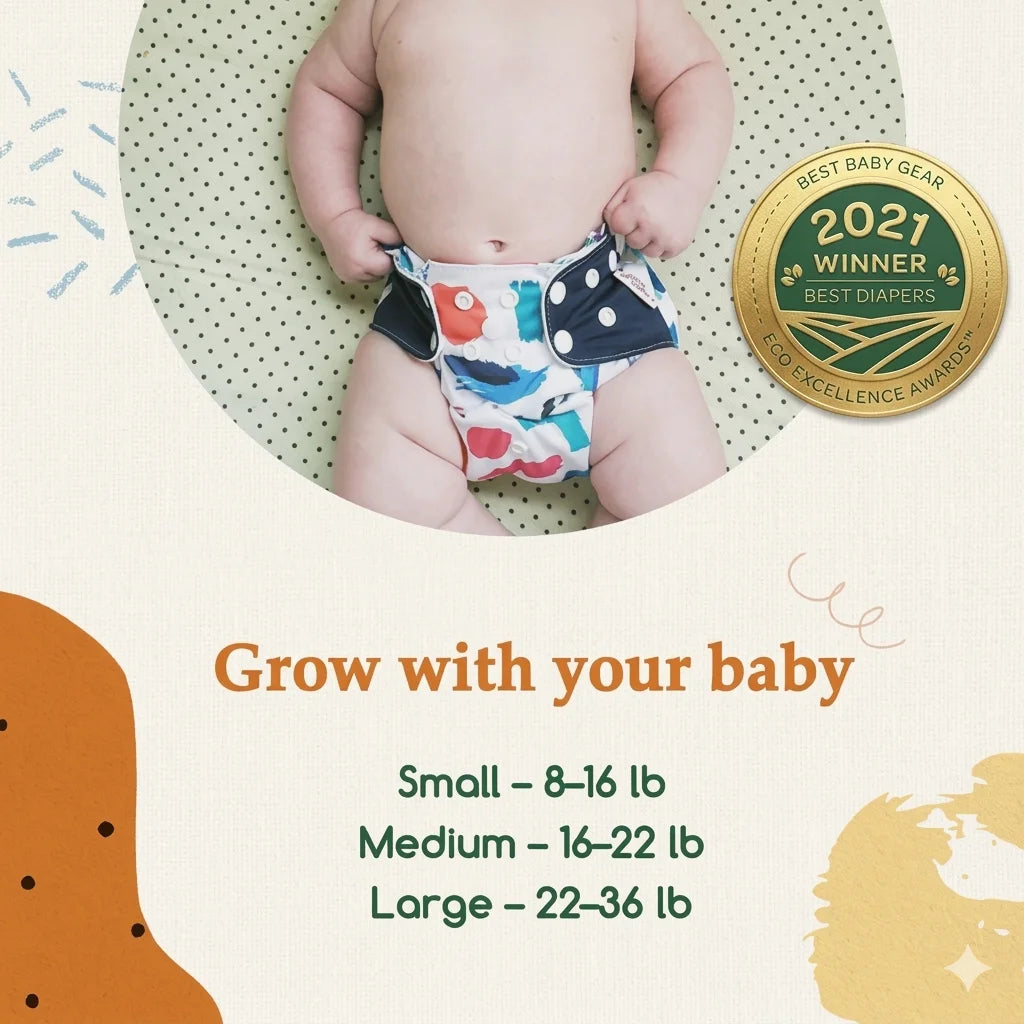KaWaii Baby One Size Reusable Snap Cloth Diaper Bamboo Bundle - Grows With Your Baby from 8-36 lbs Best Baby Gear Award 2021