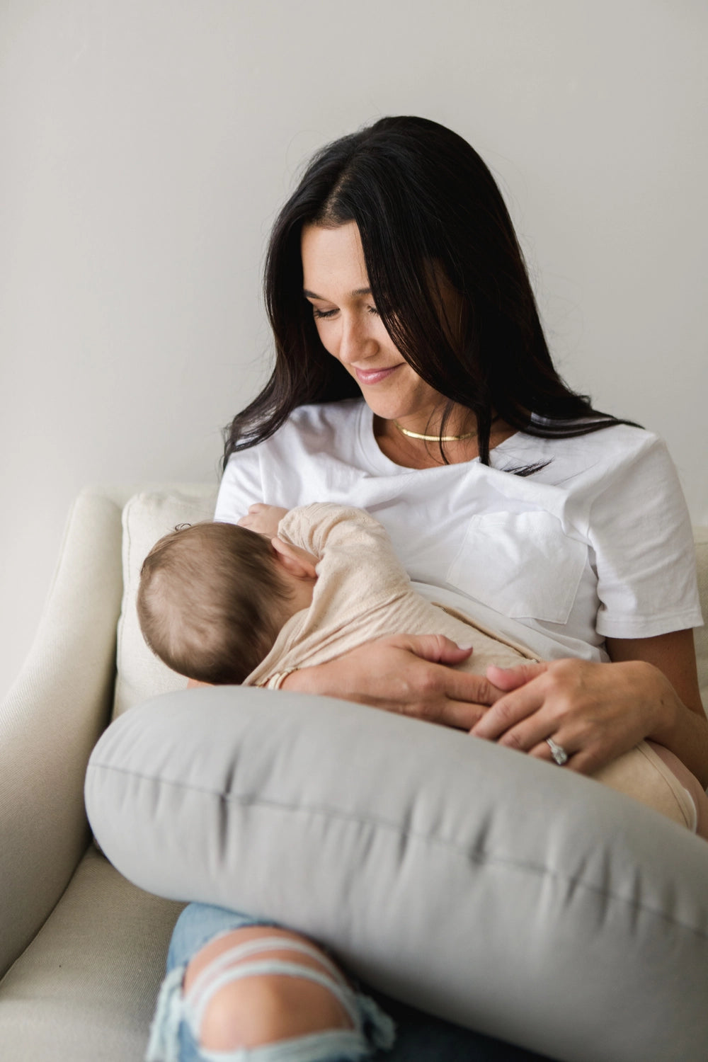 Snuggle Me Organic Feeding + Support Pillow - Stone