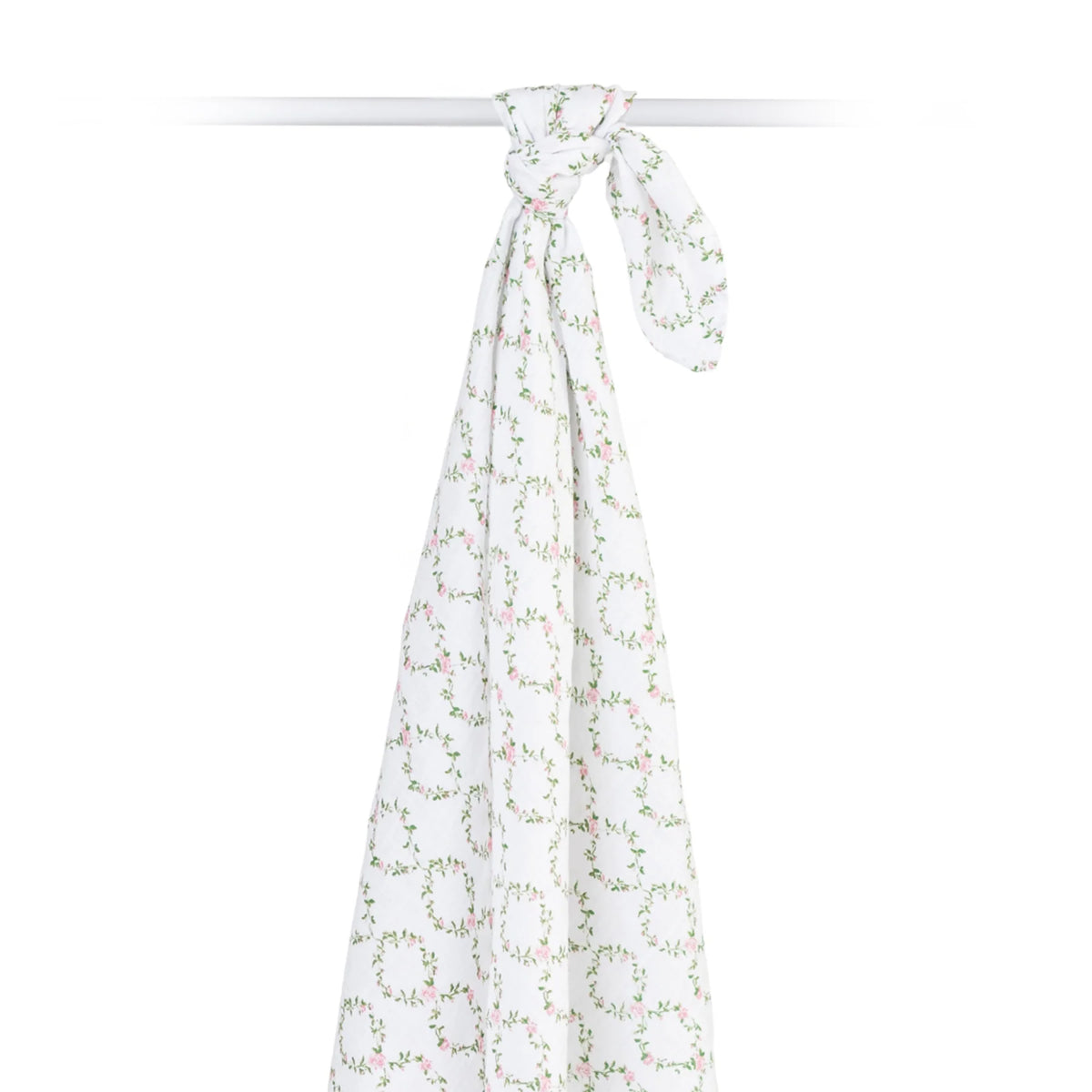 Lulujo Muslin Swaddle Blanket - Rose Trellis Lifestyle Hanging
