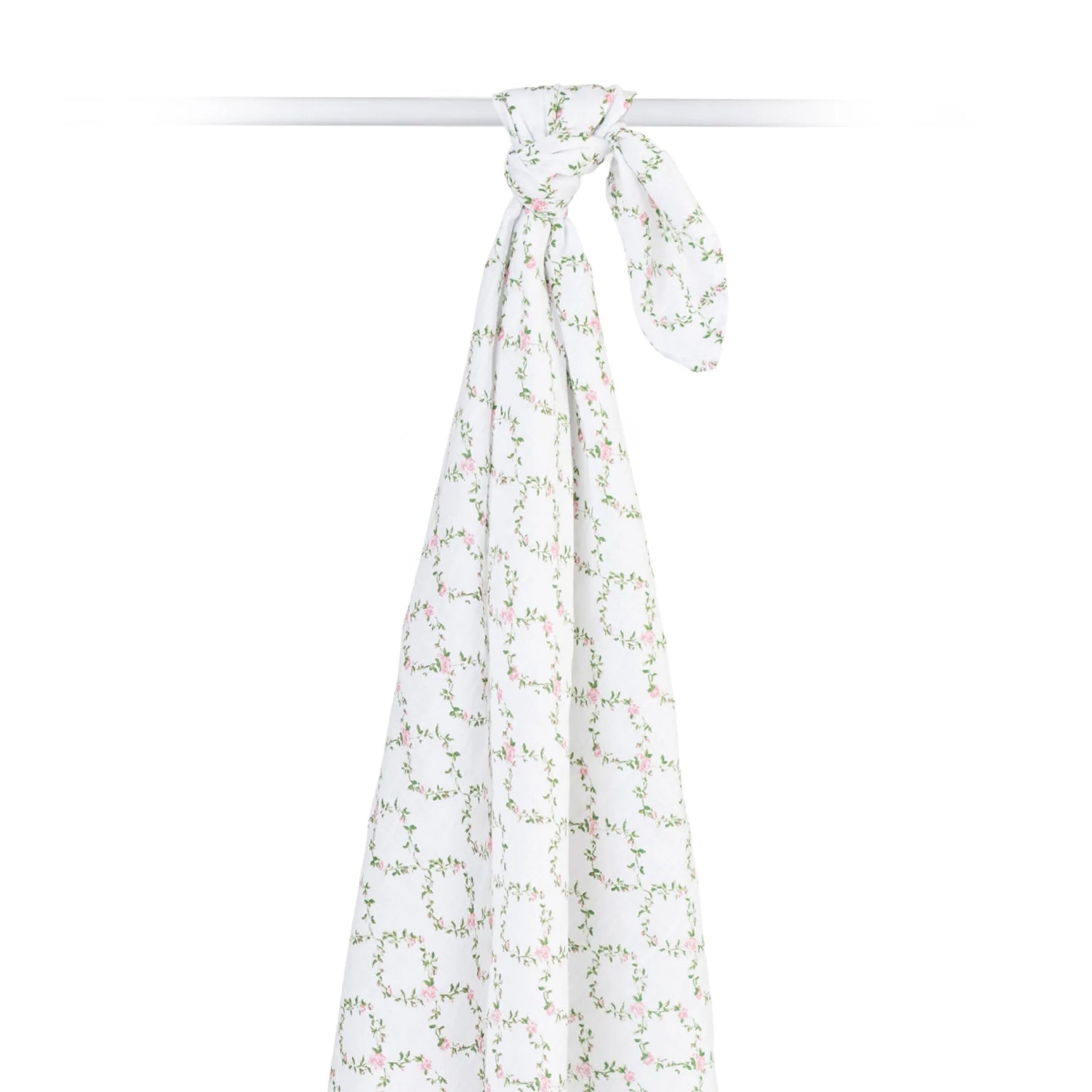Lulujo Muslin Swaddle Blanket - Rose Trellis Lifestyle Hanging