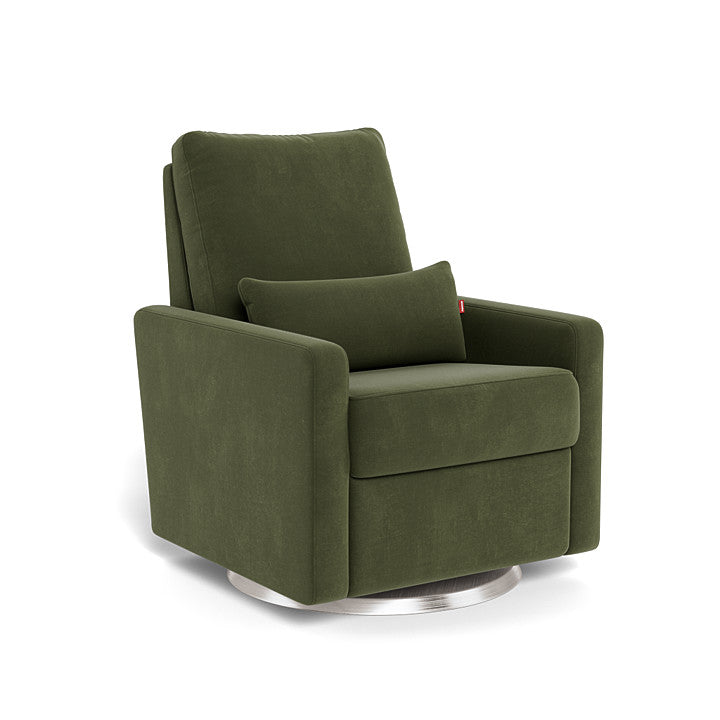 Moss Green Velvet / Brushed Steel Swivel - Monte Design Matera Glider Recliner - Performance