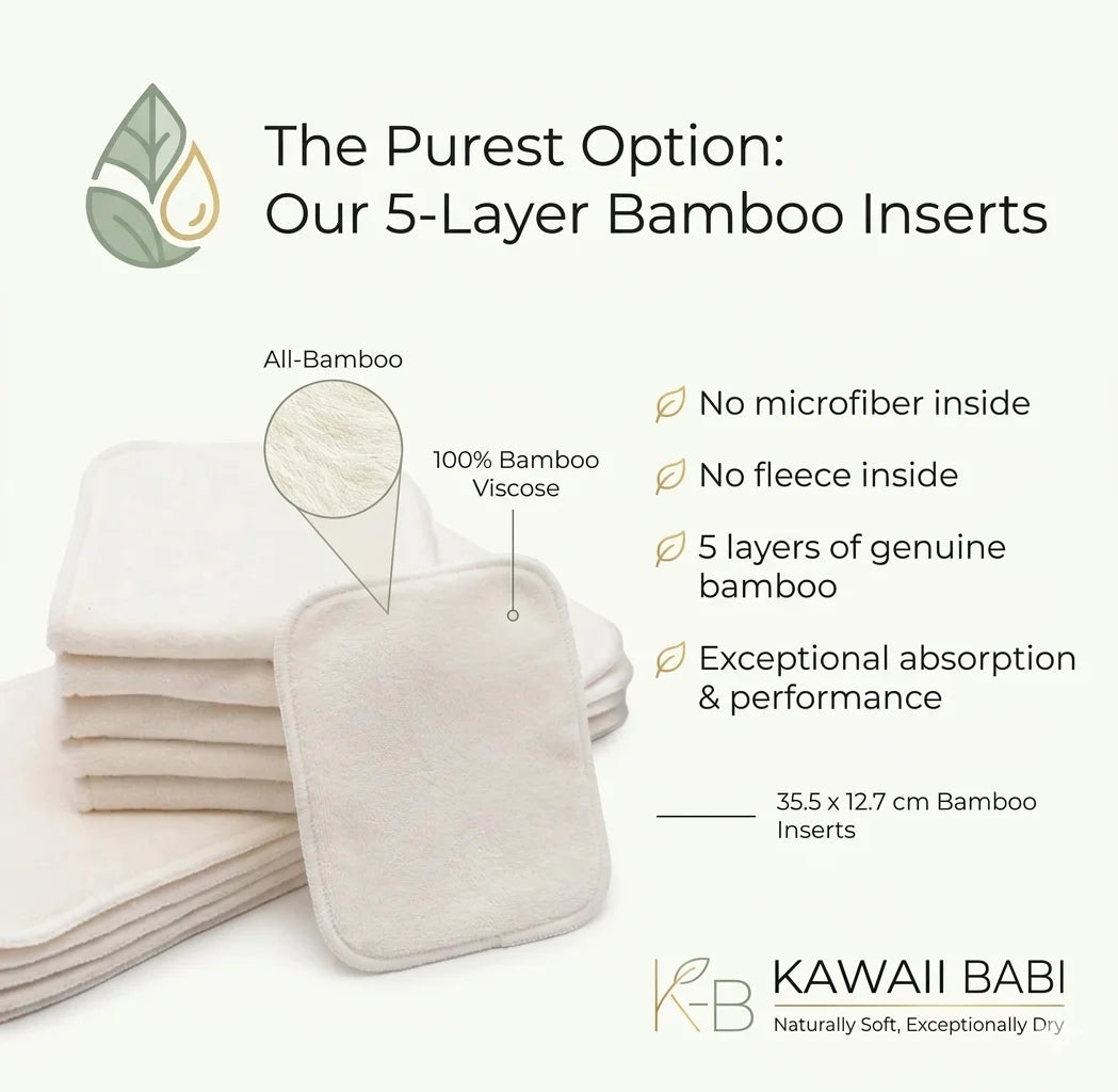 KaWaii Baby One Size Reusable Snap Cloth Diaper Premium 5-Layer Bamboo Inserts