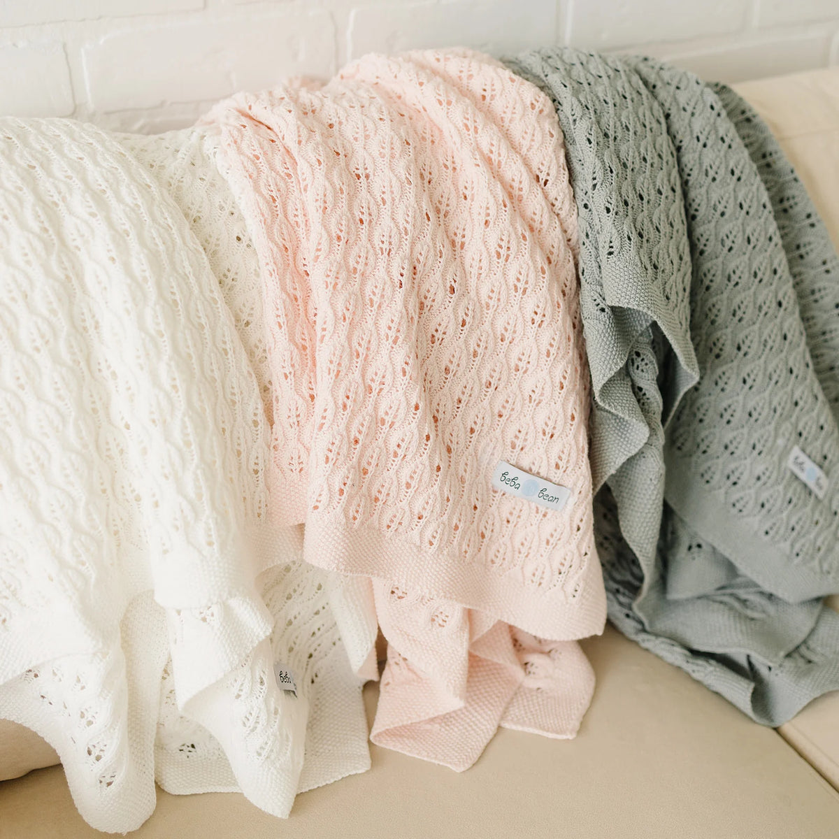 Beba Bean Leaf Knit Baby Blanket - Lifestyle All Blankets