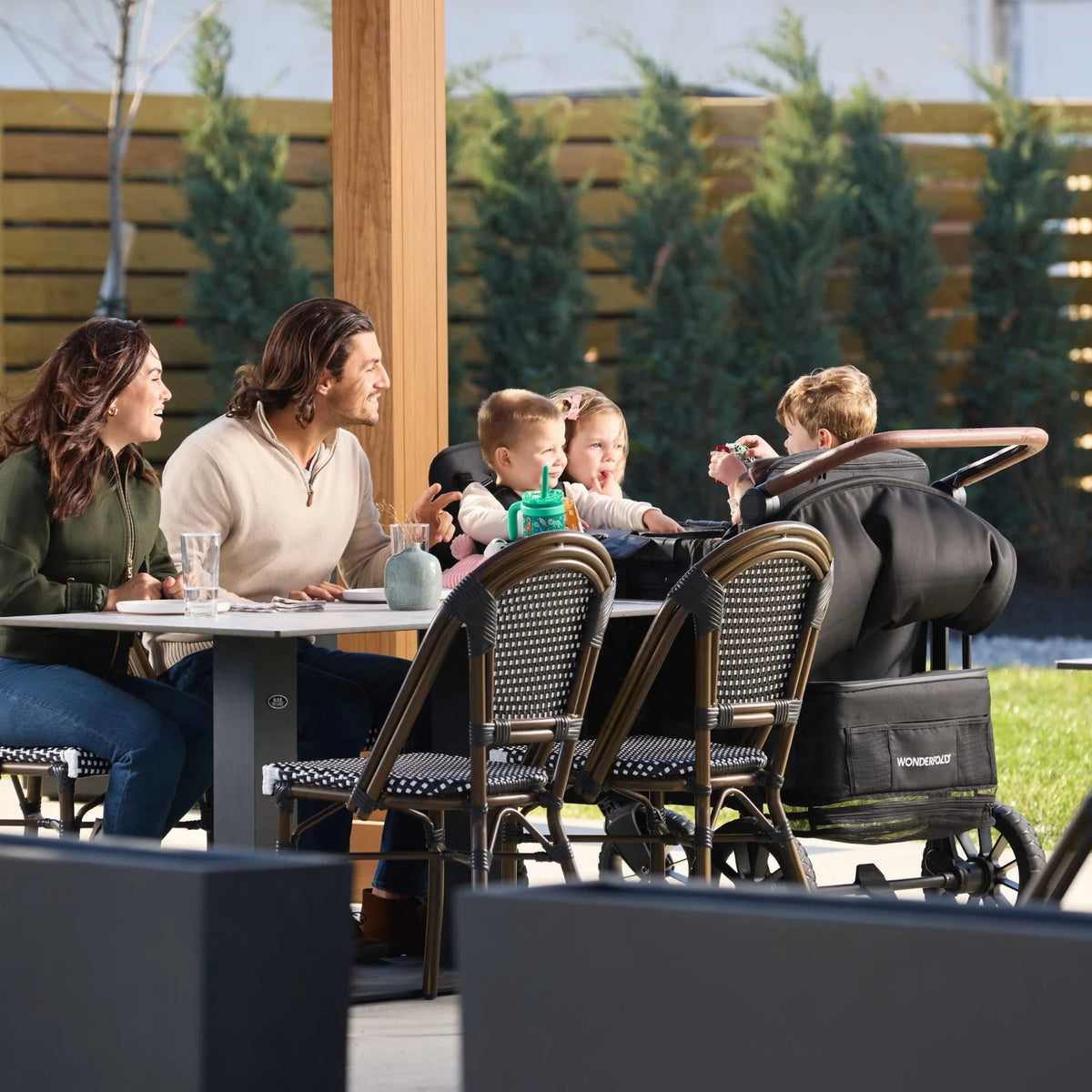 WonderFold W4 Luxe PRO Quad Stroller Wagon - Jet Black Lifestyle 6