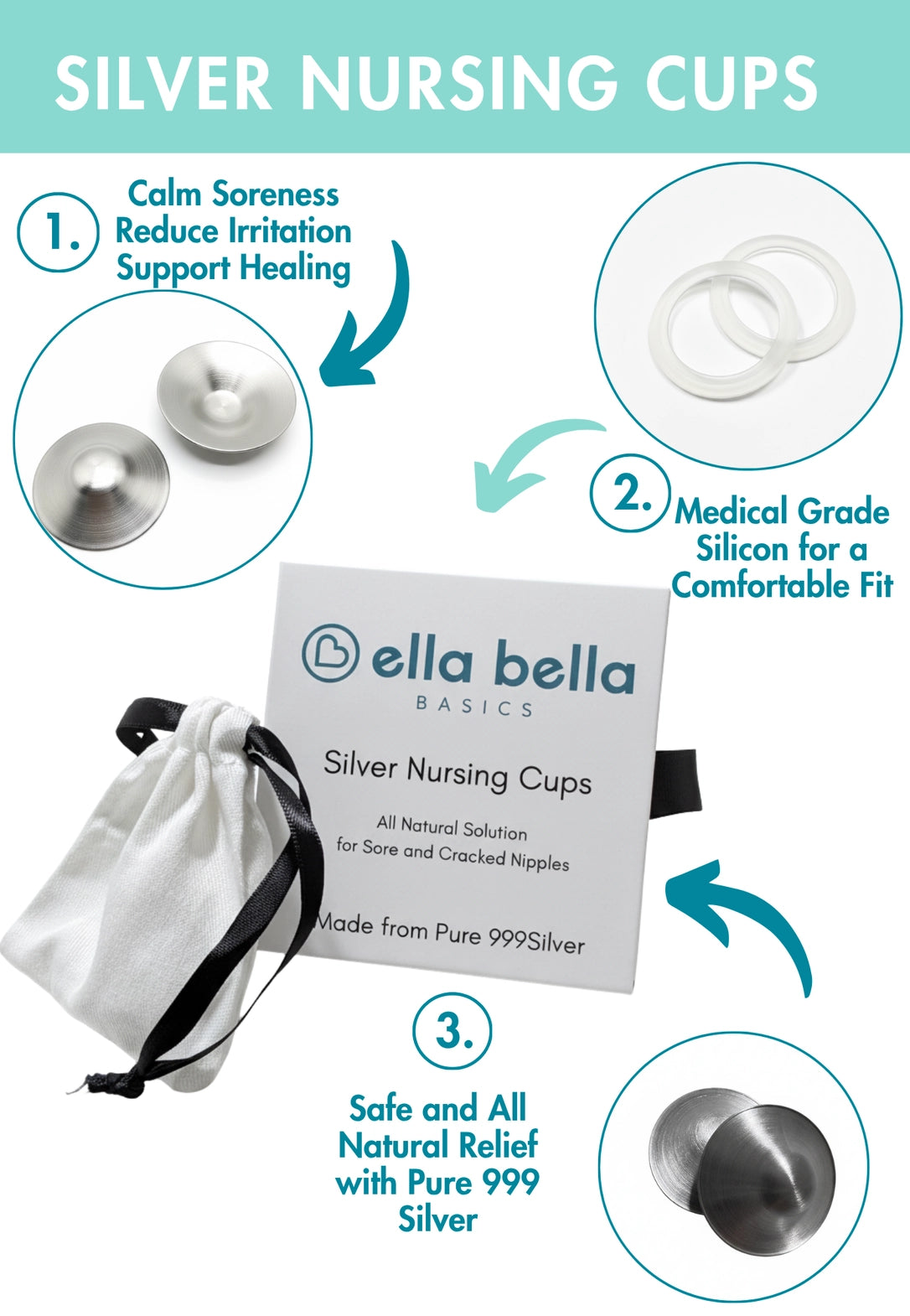 Ella Bella Silver Nursing Cups Features