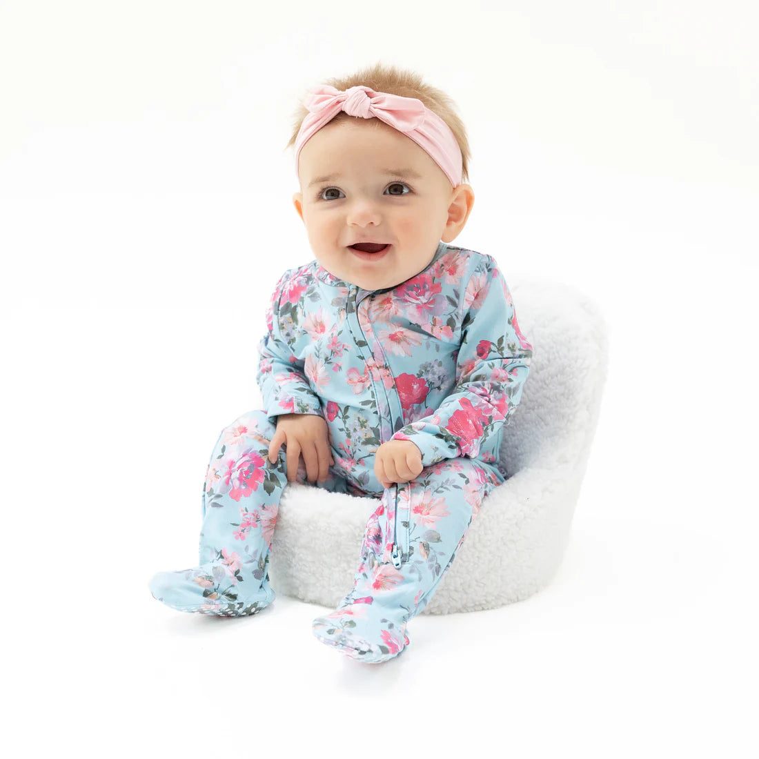 Angel Dear Zipper Ruffle Back Footie - Charlotte Floral - Lifestyle
