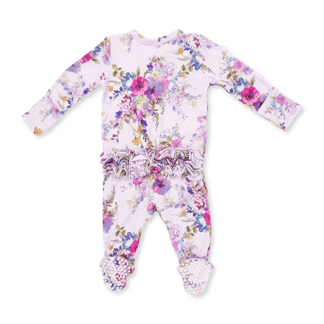 Angel Dear Zipper Ruffle Back Footie - Dahlia Floral - Back View