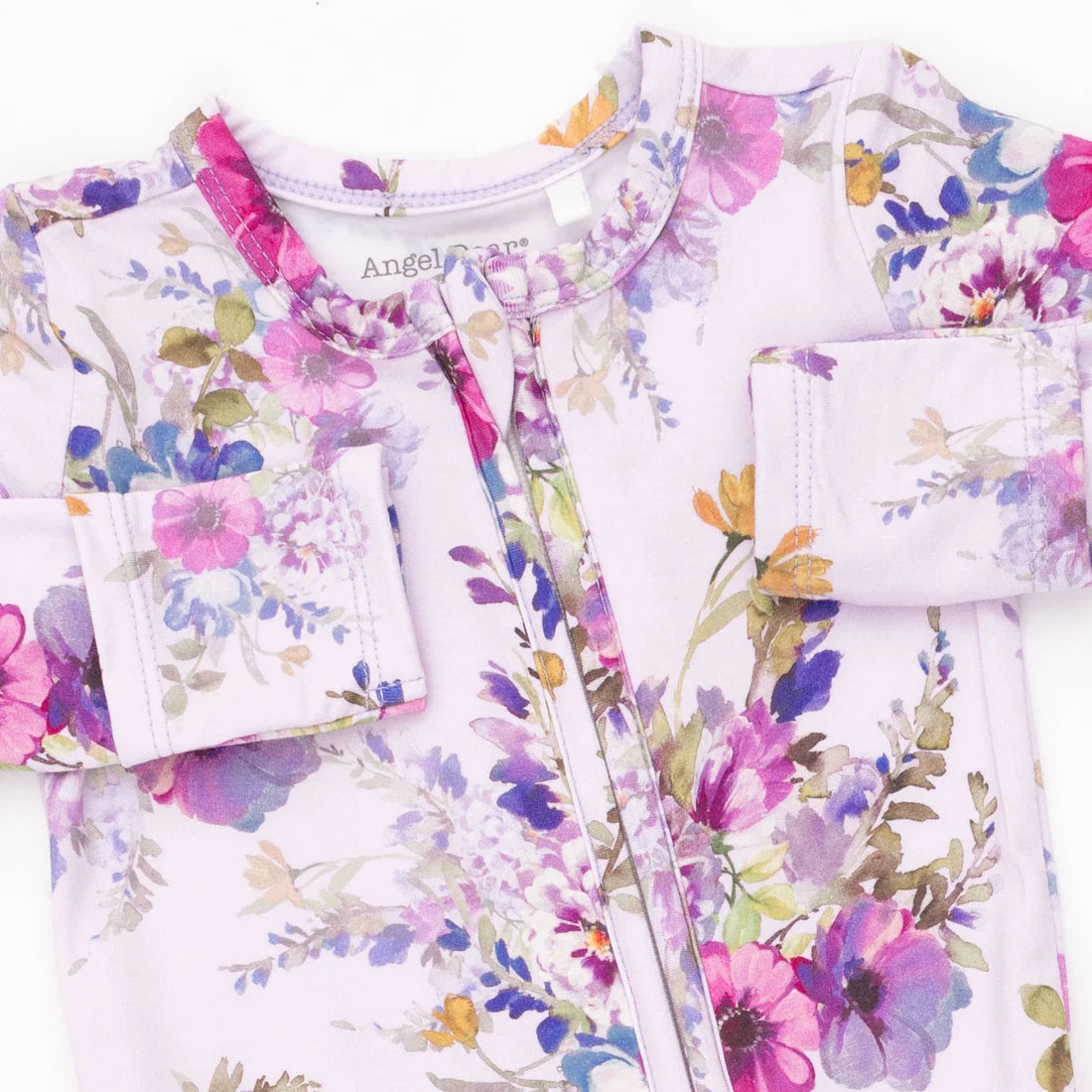 Angel Dear Zipper Ruffle Back Footie - Dahlia Floral - Print Detail