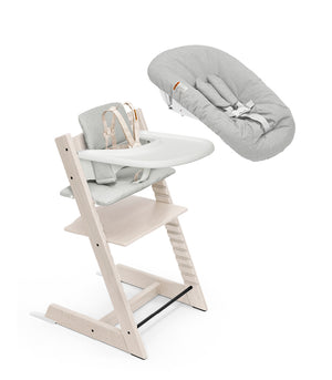 Whitewash/Nordic Grey Cushion/Grey Newborn Set - Stokke Tripp Trapp® High Chair² Complete + Newborn Set Bundle