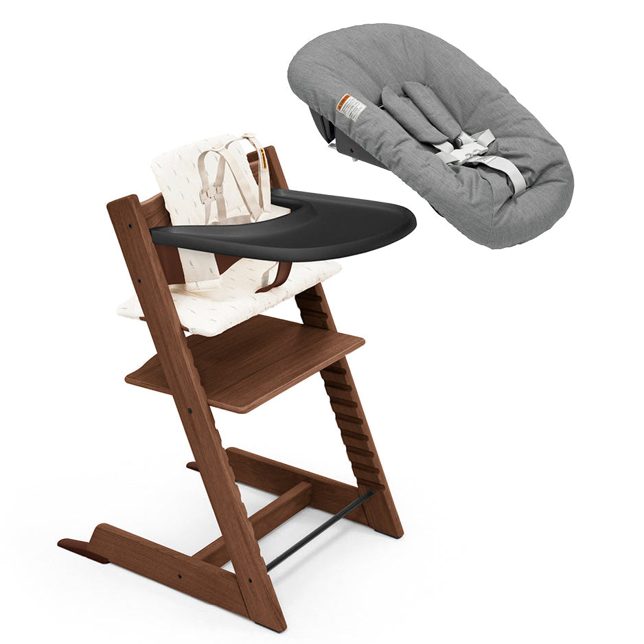 Oak Warm Brown/Wheat Cushion/Anthracite Newborn Set - Stokke Tripp Trapp® High Chair² Complete + Newborn Set Bundle