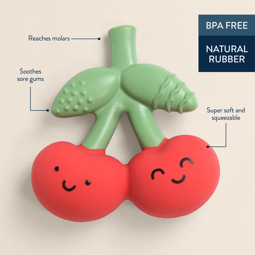 Itzy Ritzy Comfort Crew Natural Rubber Teether - Cherry Features 1