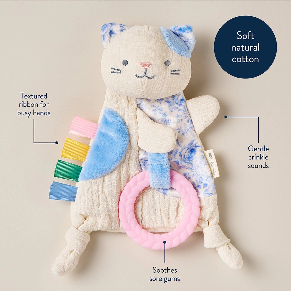 Kitty - Itzy Ritzy Bitzy Crinkle™ Sensory Toy with Teether - Soft Natural Cotton, Textured Ribbon, Gentle Crinkle Sounds, Soothes Sore Gums