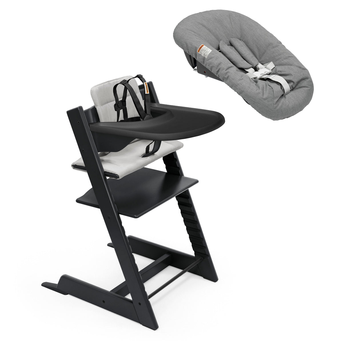 Black / Anthracite Cushion / Black Tray + Newborn Set Grey - Stokke Tripp Trapp® High Chair² Complete + Newborn Set Bundle