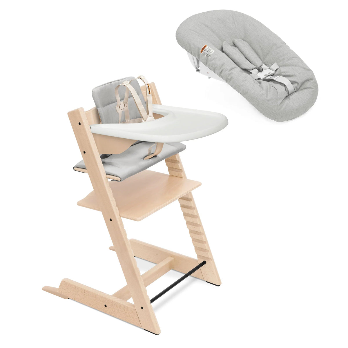 Natural / Anthracite Cushion / White Tray + Newborn Set Grey - Stokke Tripp Trapp® High Chair² Complete + Newborn Set Bundle
