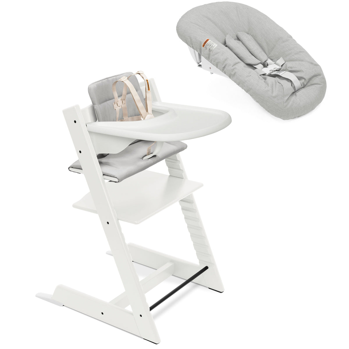 White / Anthracite Cushion / White Tray + Newborn Set Grey - Stokke Tripp Trapp® High Chair² Complete + Newborn Set Bundle