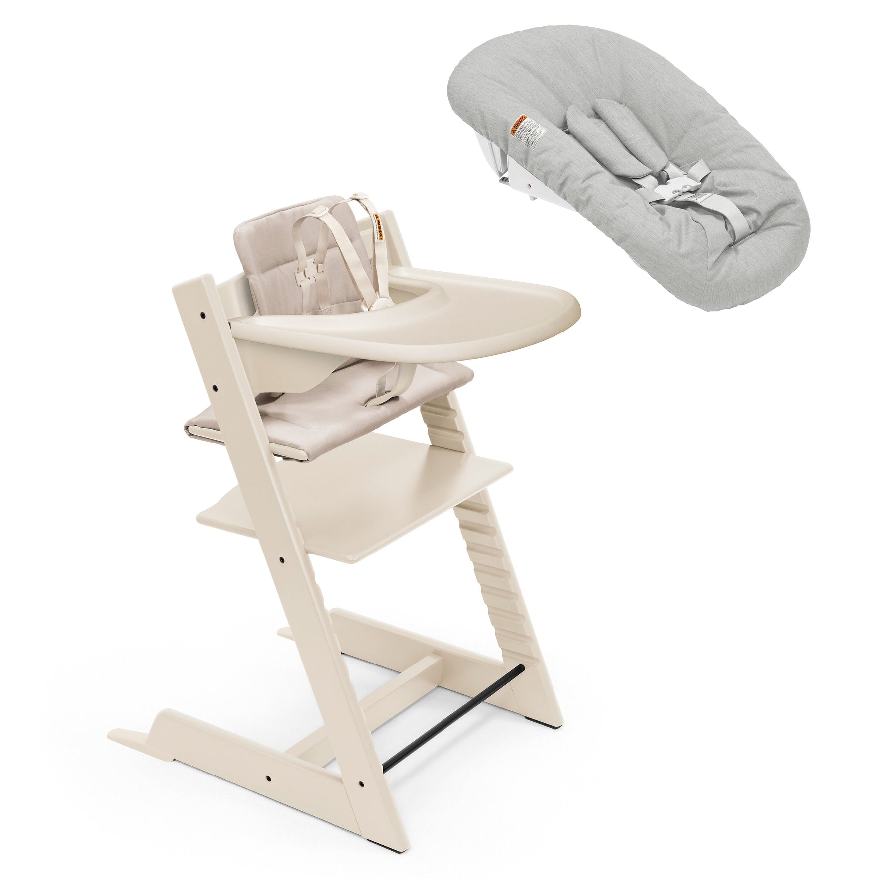 Vanilla White / Beige Cushion / Vanilla Tray + Newborn Grey - Stokke Tripp Trapp® High Chair² Complete + Newborn Set Bundle