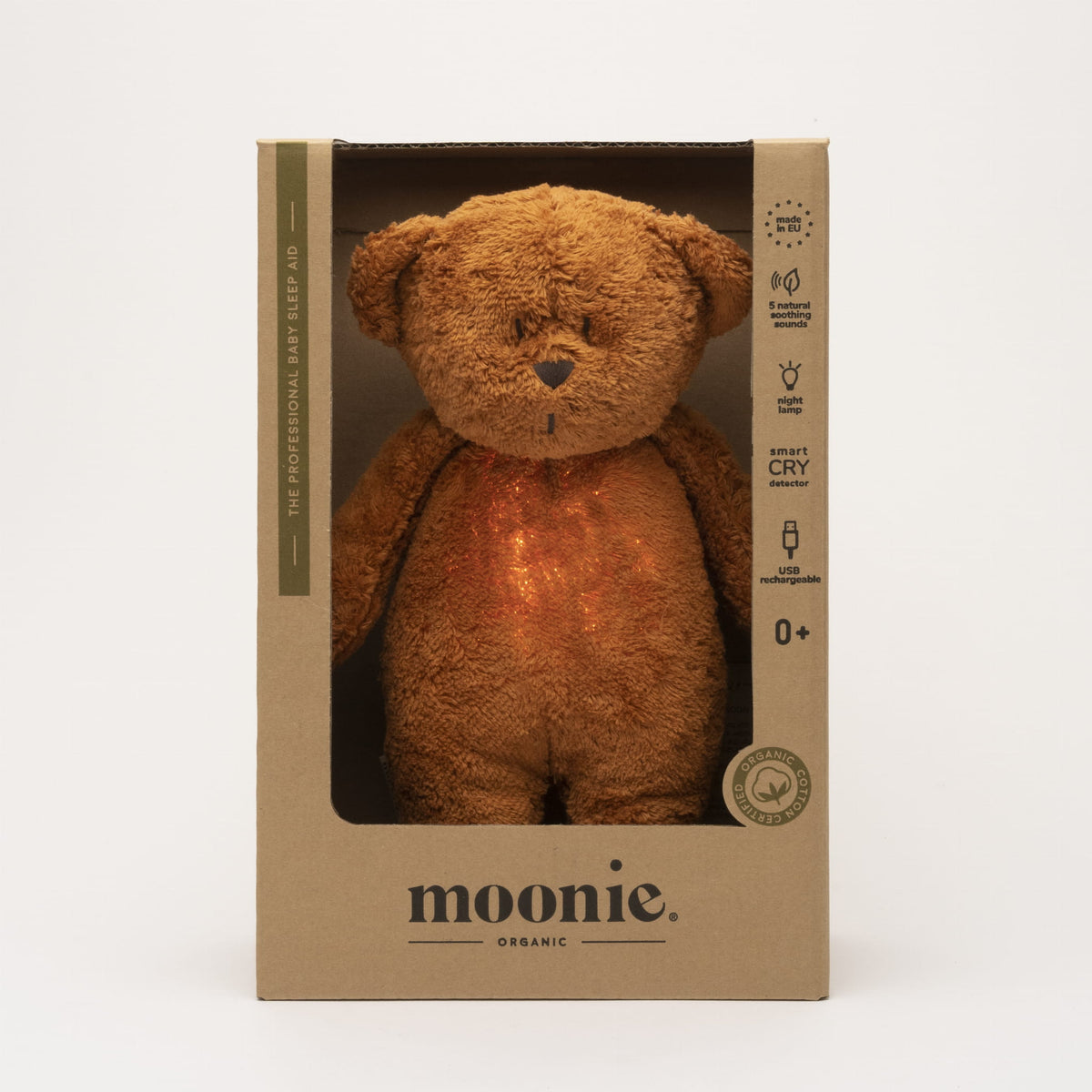 MOONIE Organic Humming Bear with Lamp - Caramel Boxed