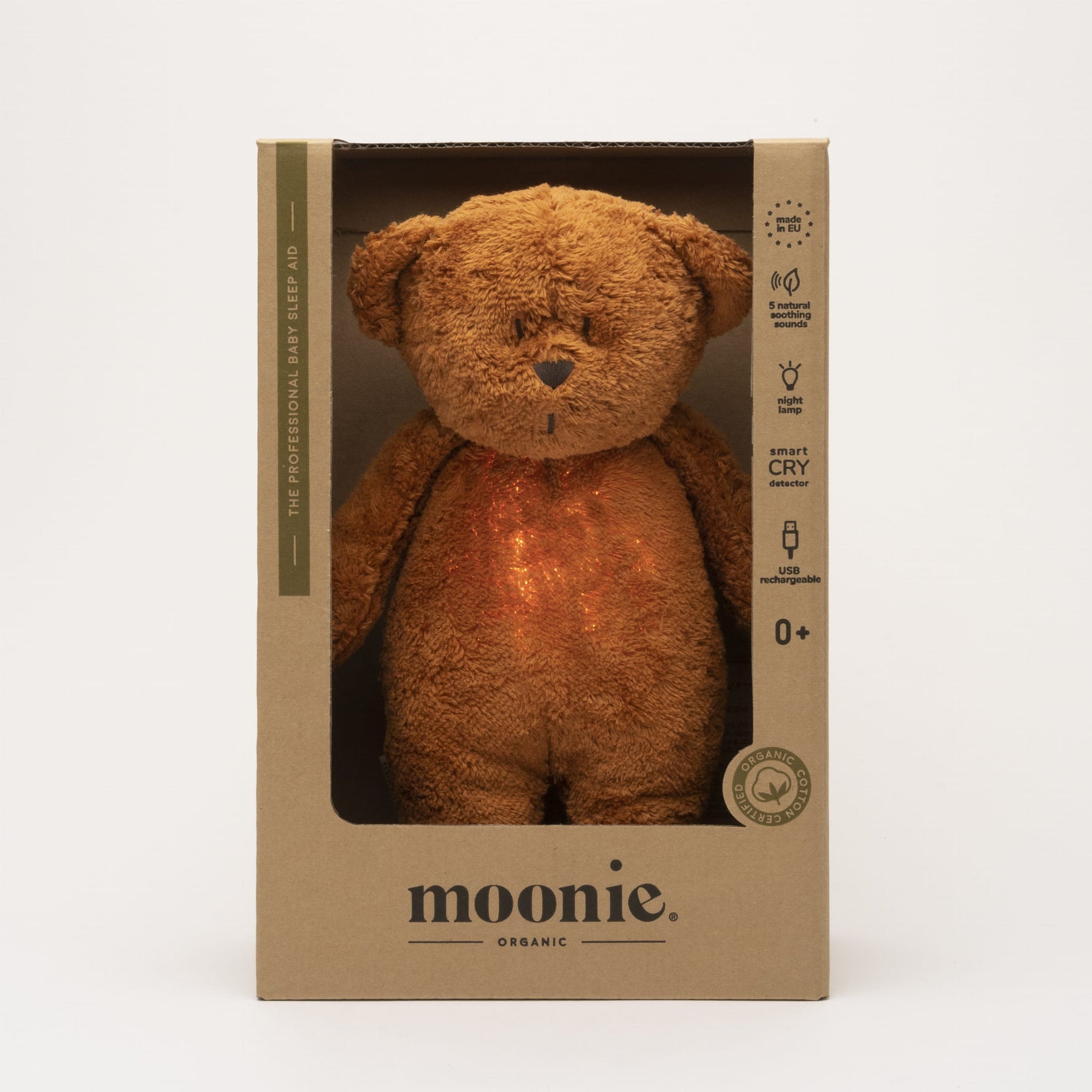 MOONIE Organic Humming Bear with Lamp - Caramel Boxed