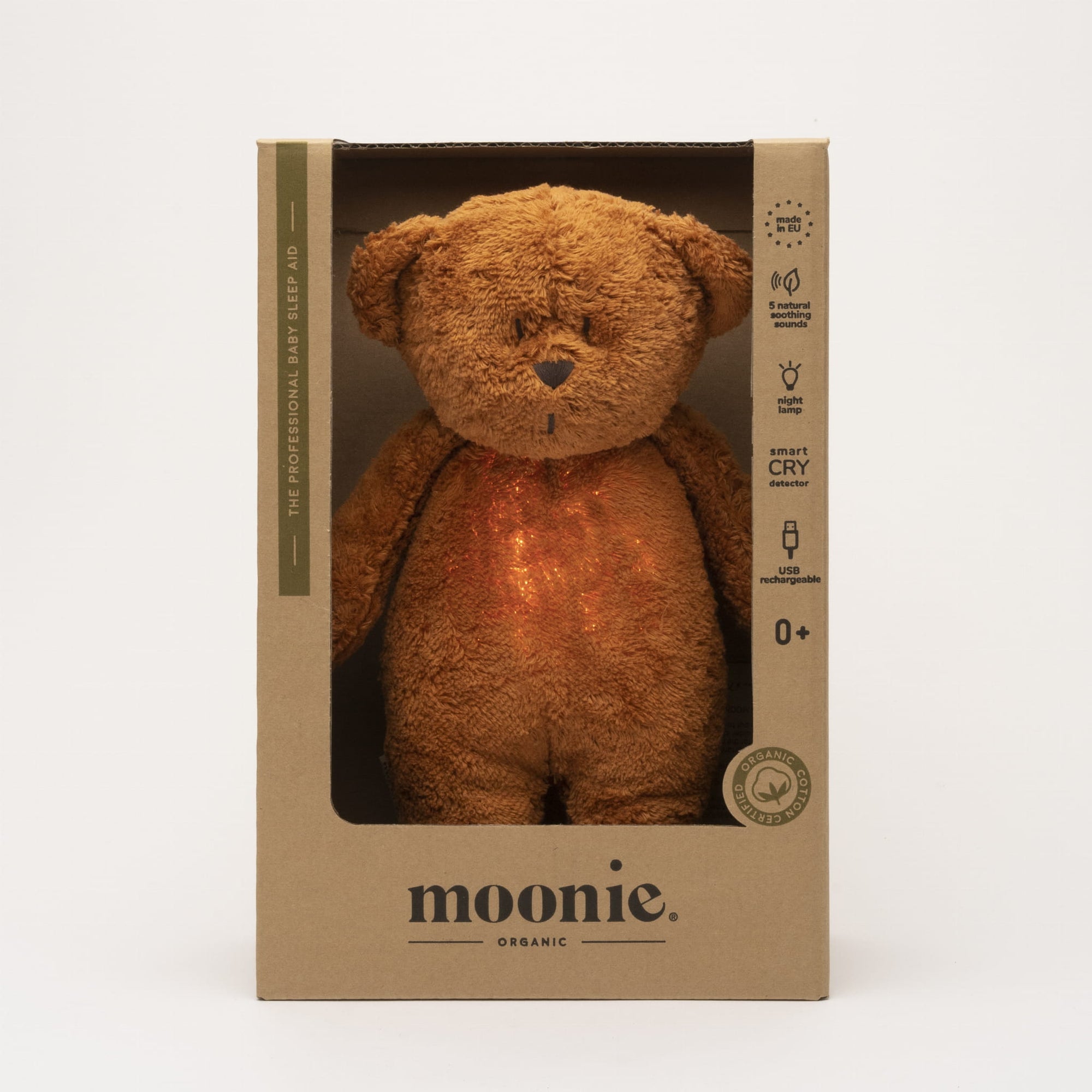 MOONIE Organic Humming Bear with Lamp - Caramel Boxed