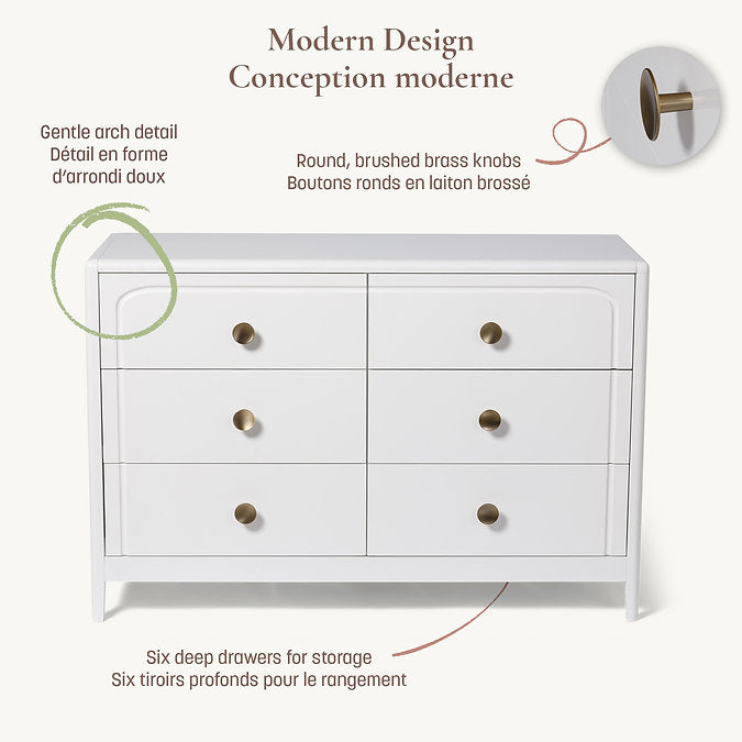 Little Seeds Briar 6-Drawer Nursery Dresser Modern Design with Arch Detail