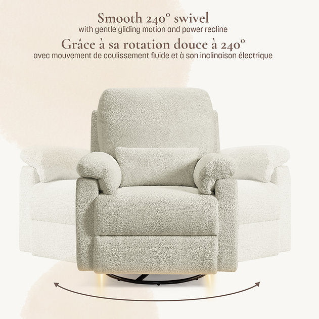 Little Seeds Bellamy Swivel Glider & Power Recliner - Oyster Boucle240 Degree Swivel